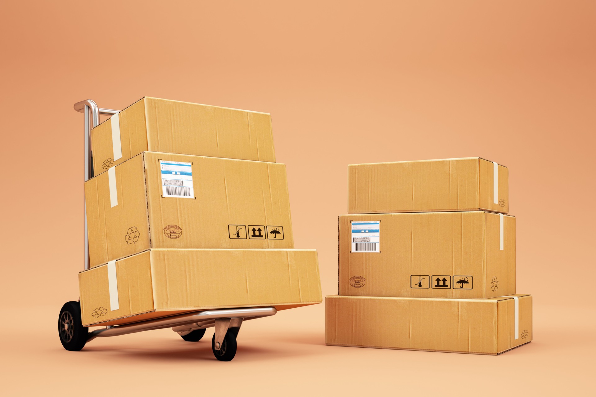 Hand Truck with Cardboard Boxes